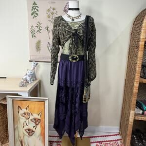 Vintage 90s Y2k Tie Front Crop Cardigan Whimsigoth Dark Fairy Grunge Witchy L